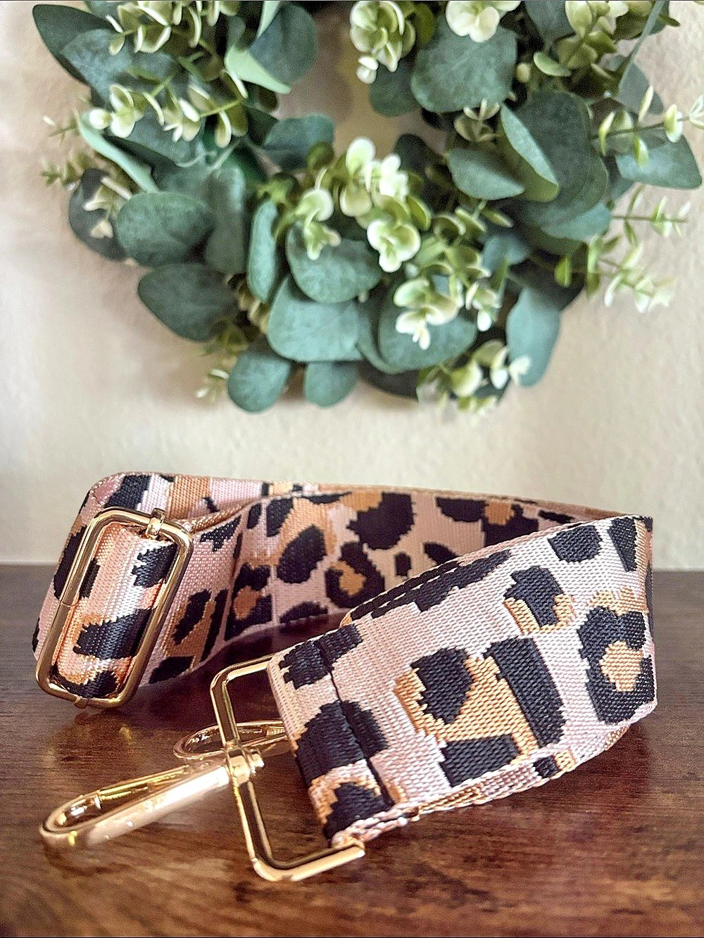 Blush Leopard Print Crossbody Strap with Gold-Tone Hardware